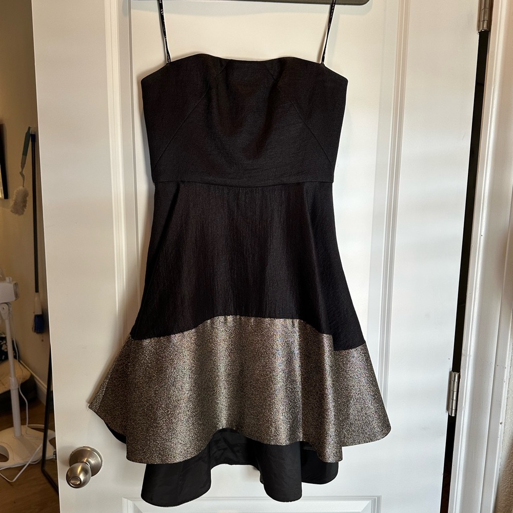 Black Halo Elegant Black and Silver Strapless Dress